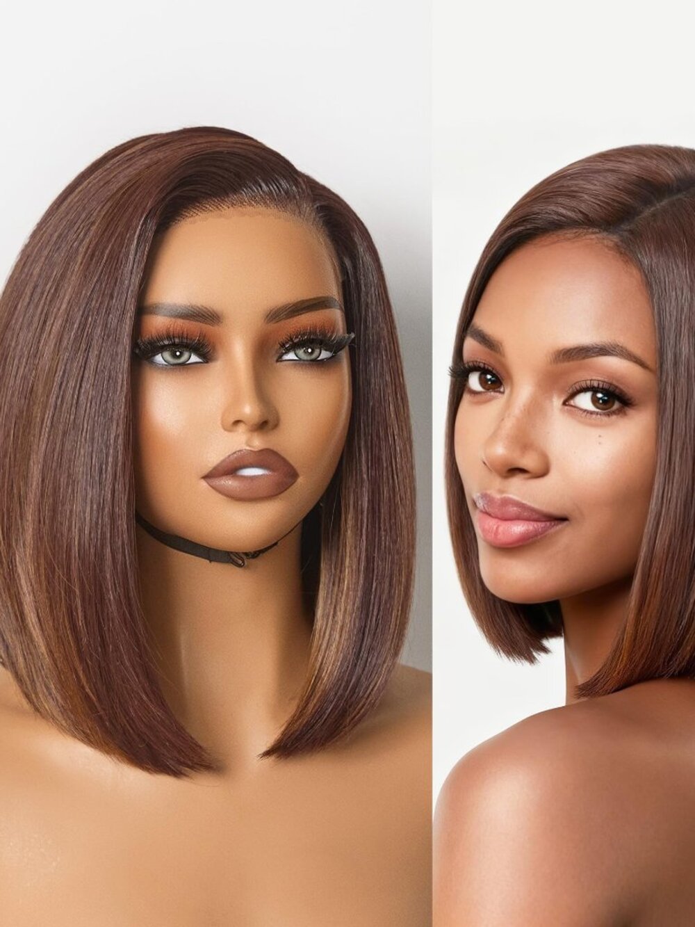 New GORGIUS Chestnut Brown Caramel Highlights Bob Lace Front Wig
